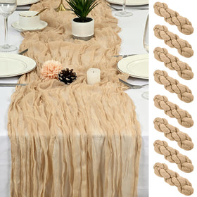 HASJOIN eight beige cheesecloth runners draped on a table for romantic boho decor.