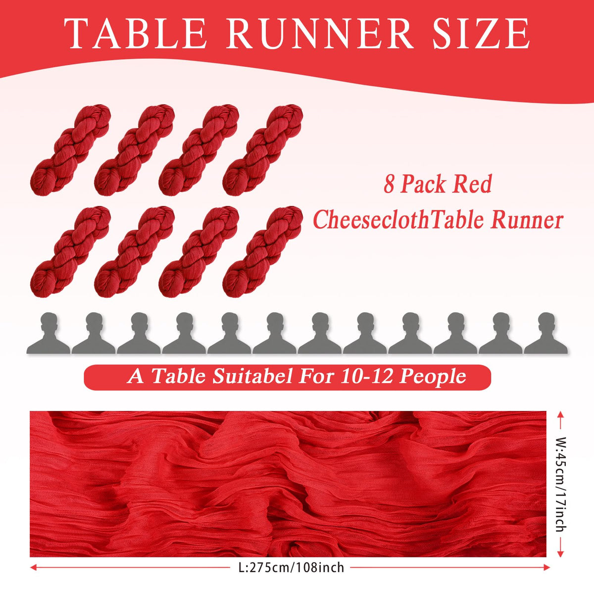 HASJOIN eight-pack folded cheesecloth runners ideal for versatile wedding decor and events