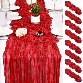 HASJOIN red cheesecloth table runner draped on a table for an elegant setting
