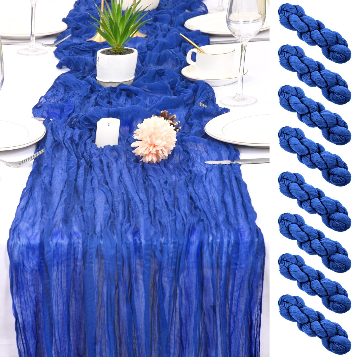 HASJOIN 8-pack royal blue cheesecloth table runner with natural drape for weddings