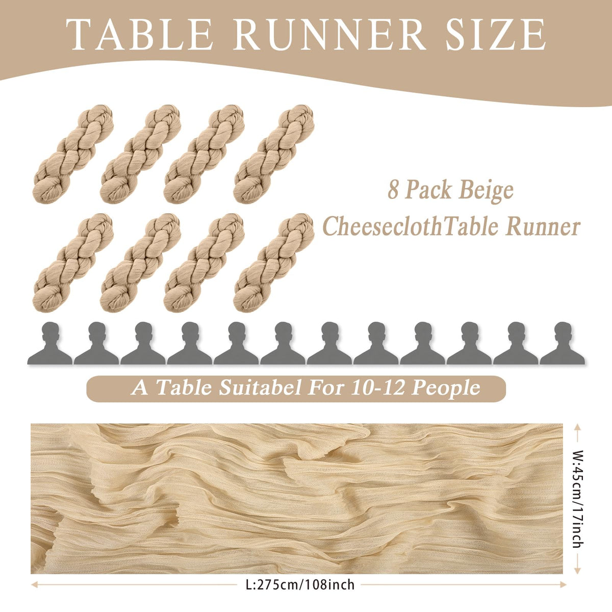HASJOIN beige cheesecloth runner adds soft texture for weddings and parties.