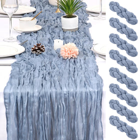 HASJOIN dusty blue table runner on wedding table for soft romantic drape