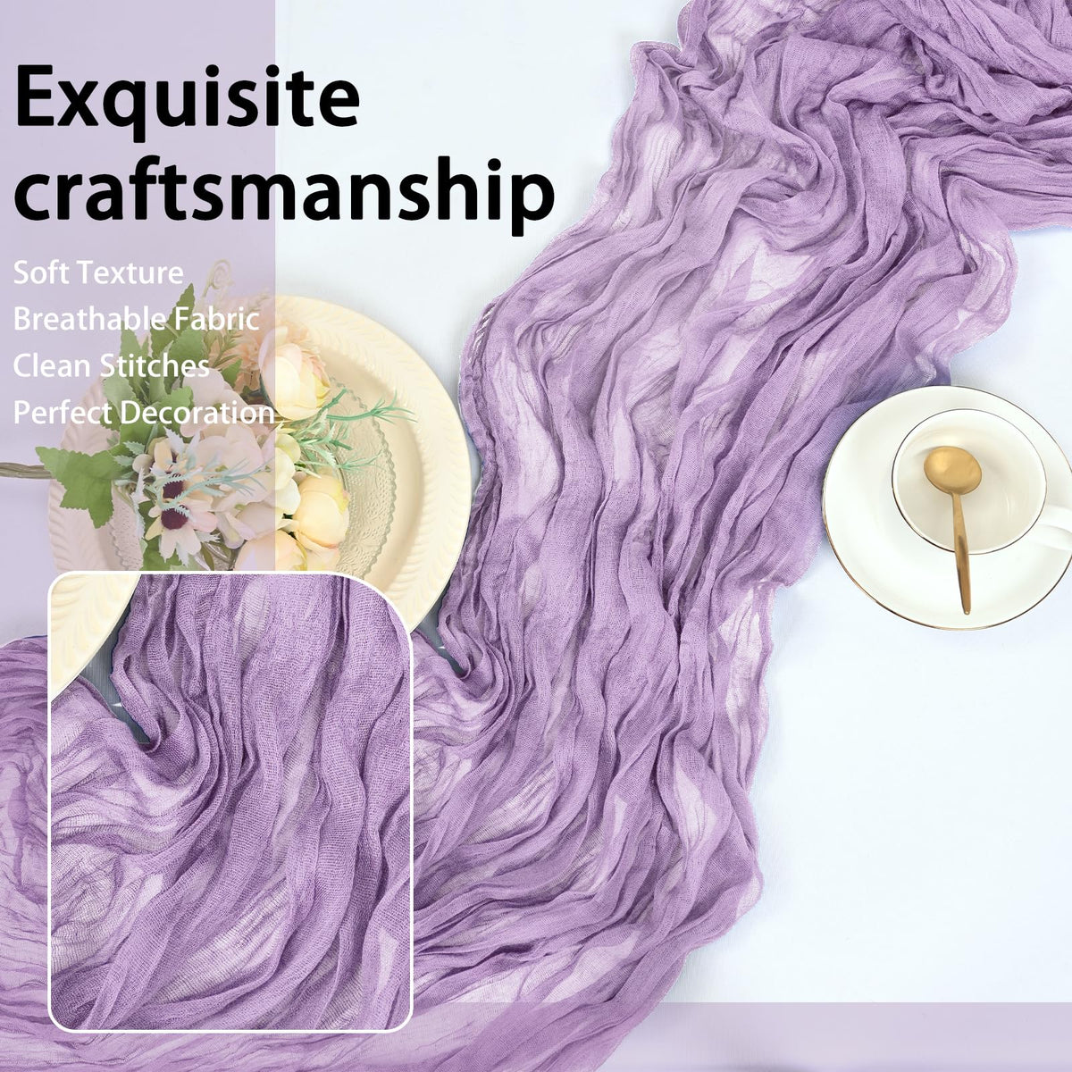HASJOIN care tips for lavender cheesecloth runners to maintain drape
