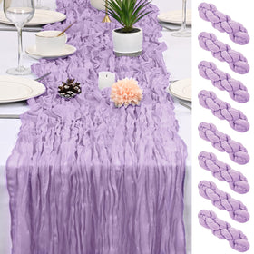 HASJOIN lavender cheesecloth table runner on a long table for a romantic look