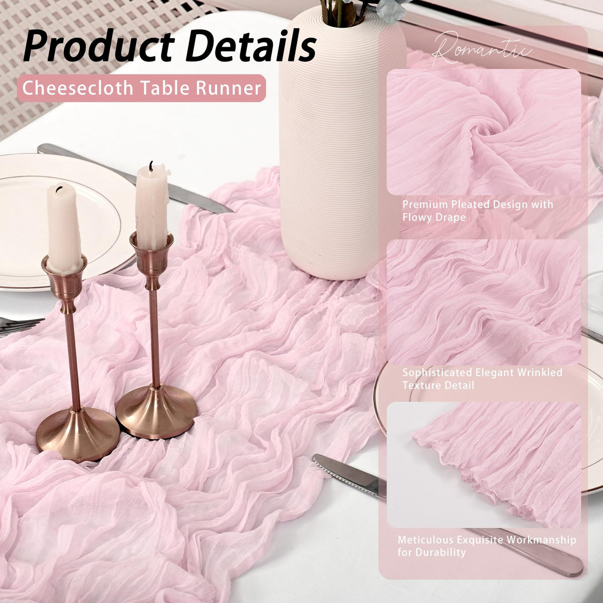 HASJOIN pink cheesecloth table runner adds boho charm to baby shower tables.