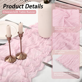 HASJOIN pink cheesecloth table runner adds boho charm to baby shower tables.