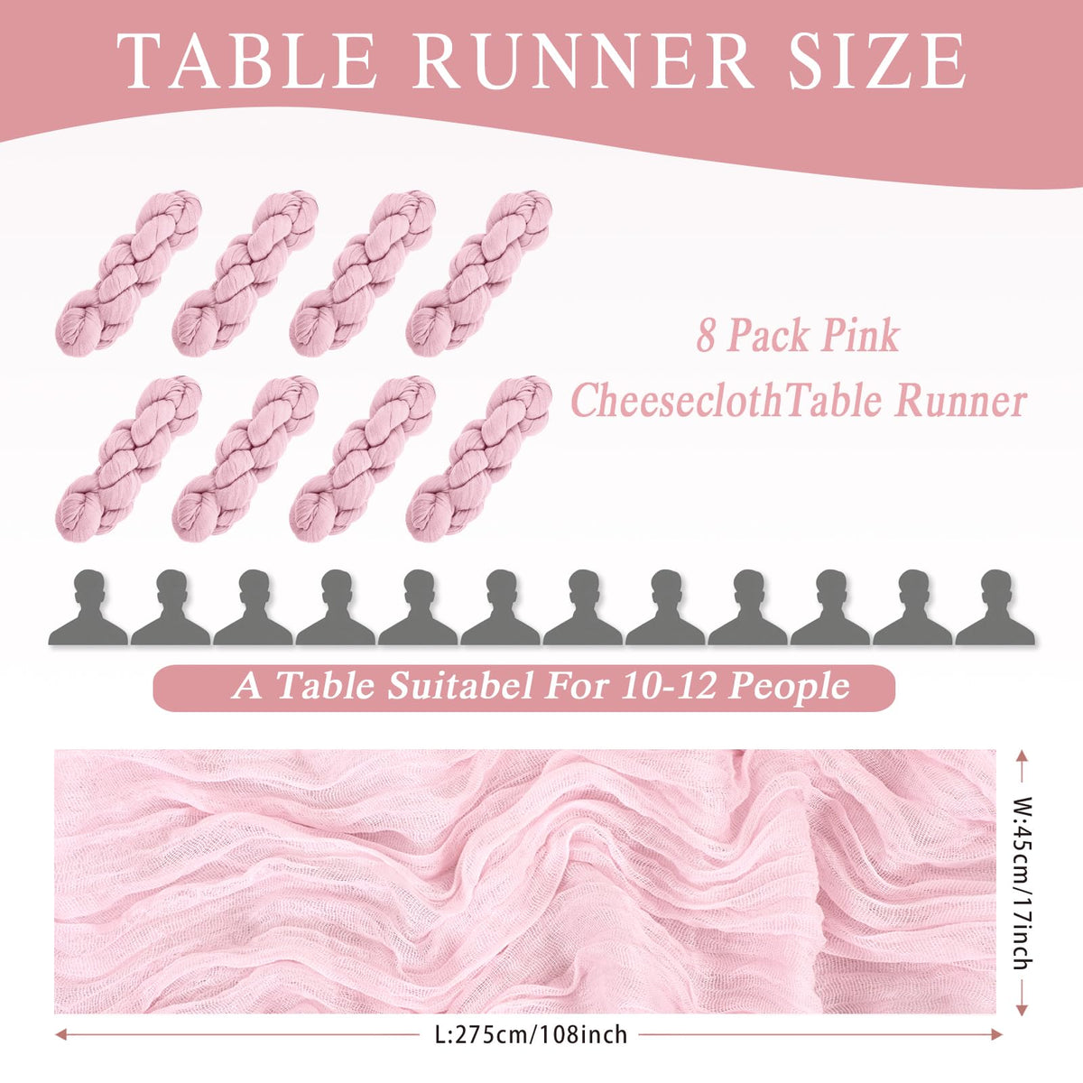 HASJOIN pink cheesecloth table runner draped over a long dining table for soft decor.