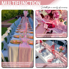 HASJOIN pink cheesecloth table runner is washable for reuse.