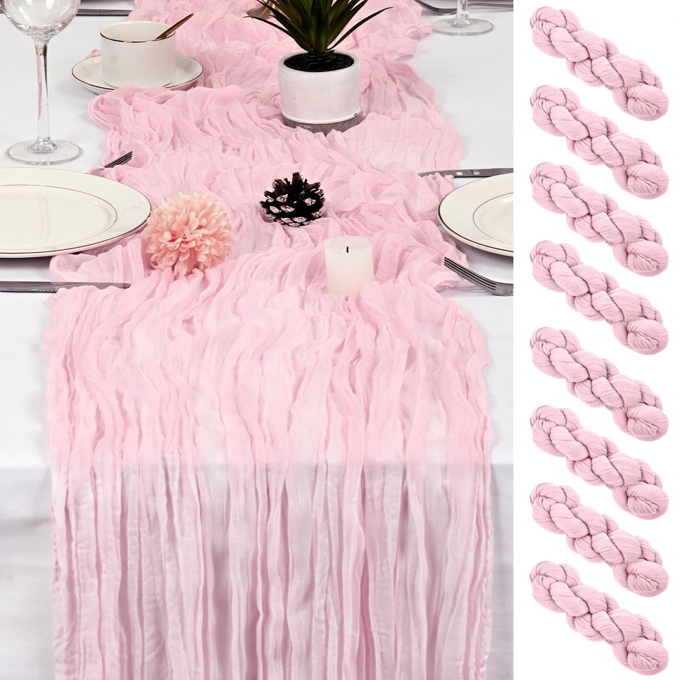 HASJOIN pink cheesecloth table runner on wedding table for elegant ambiance.