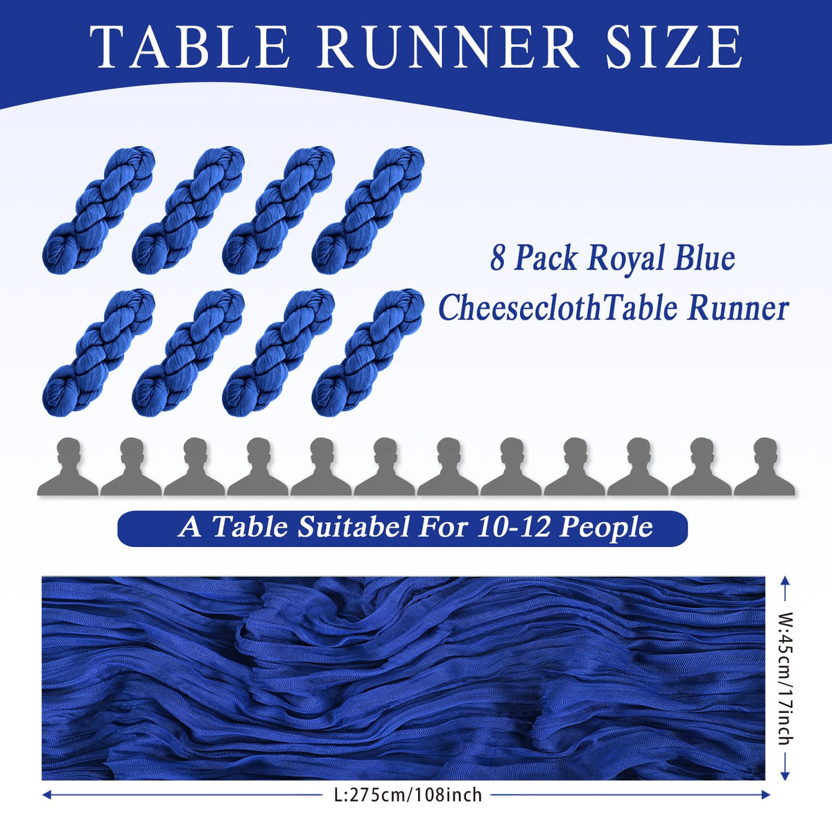 HASJOIN royal blue gauze table runner close-up texture showing wrinkled elegance