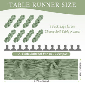 HASJOIN sage green cheesecloth table runner on table for rustic weddings.