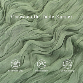 HASJOIN sage green cheesecloth table runner with crinkled texture for boho weddings.