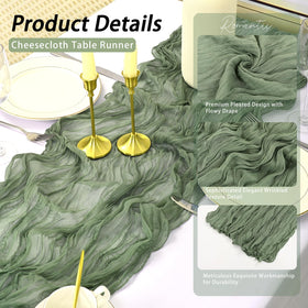 HASJOIN sage green cheesecloth table runner, reusable and washable for events.