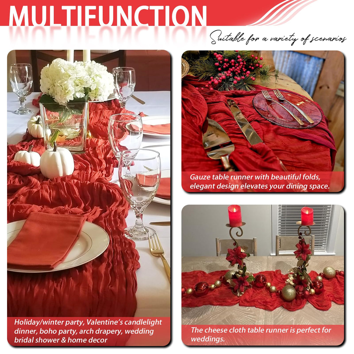 HASJOIN washable and reusable cheesecloth runners for easy cleanup after events