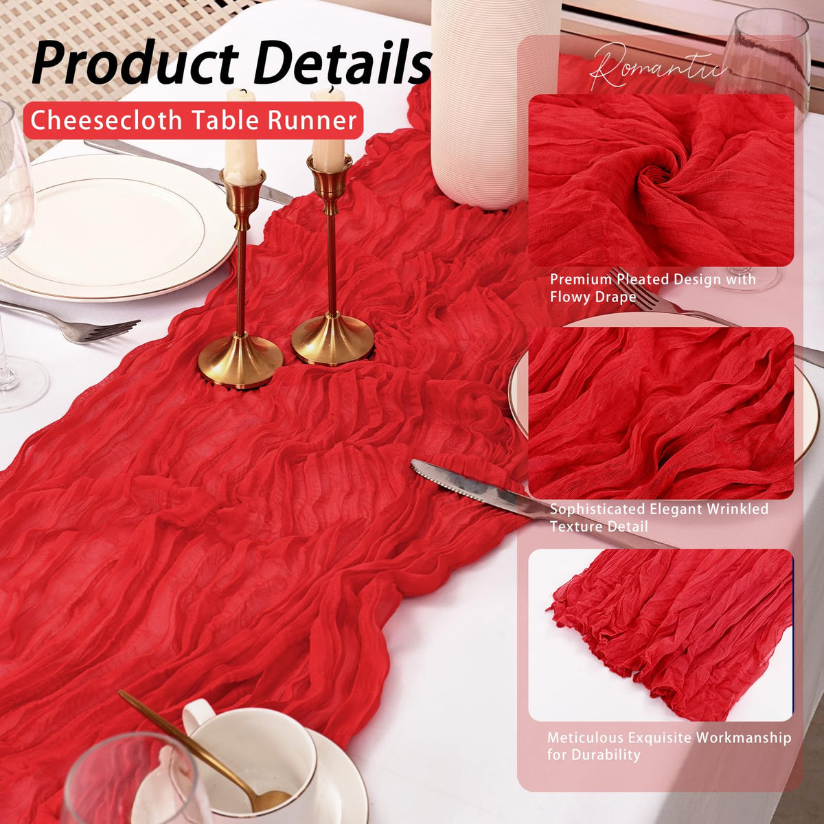 HASJOIN wedding setup featuring rose-red runners for a romantic ambiance