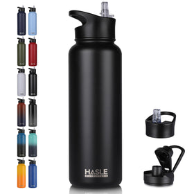 Hasle Outfitters 40oz bottle double-wall insulation keeps drinks cold for hours.