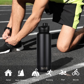 Hasle Outfitters 40oz bottle leak-proof caps prevent leaks during travel.