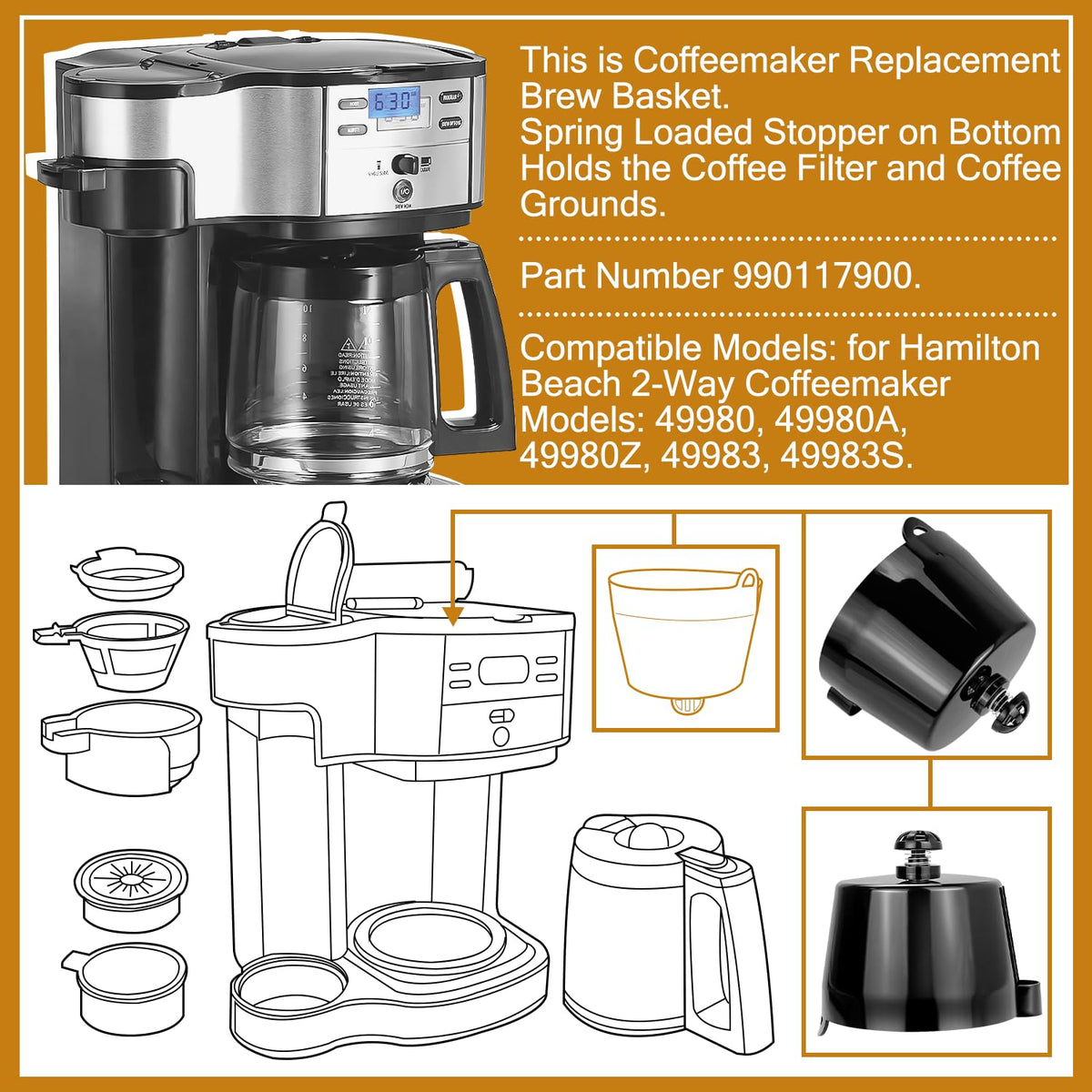 HASMX 49980 brew basket replacement provides stable filter seating for consistent pours