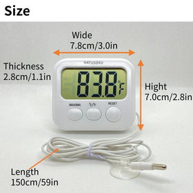 HATUSOKU thermometer with suction cup offers secure mounting on fridge or freezer surfaces.