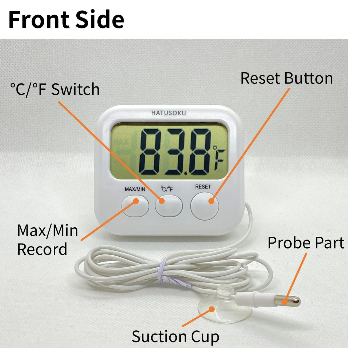HATUSOKU thermometer features a large LCD display for quick, legible readings at a glance.