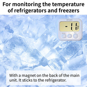 HATUSOKU thermometer with magnet back sticks to a fridge for easy temperature tracking.