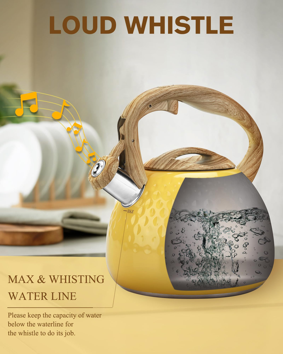Hauce Radio stovetop teapot with loud whistle signals when boiling is done