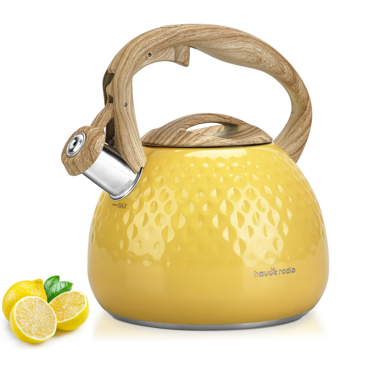 Hauce Radio tea kettle yellow 2.5 qt ready for fast boiling on camp stoves