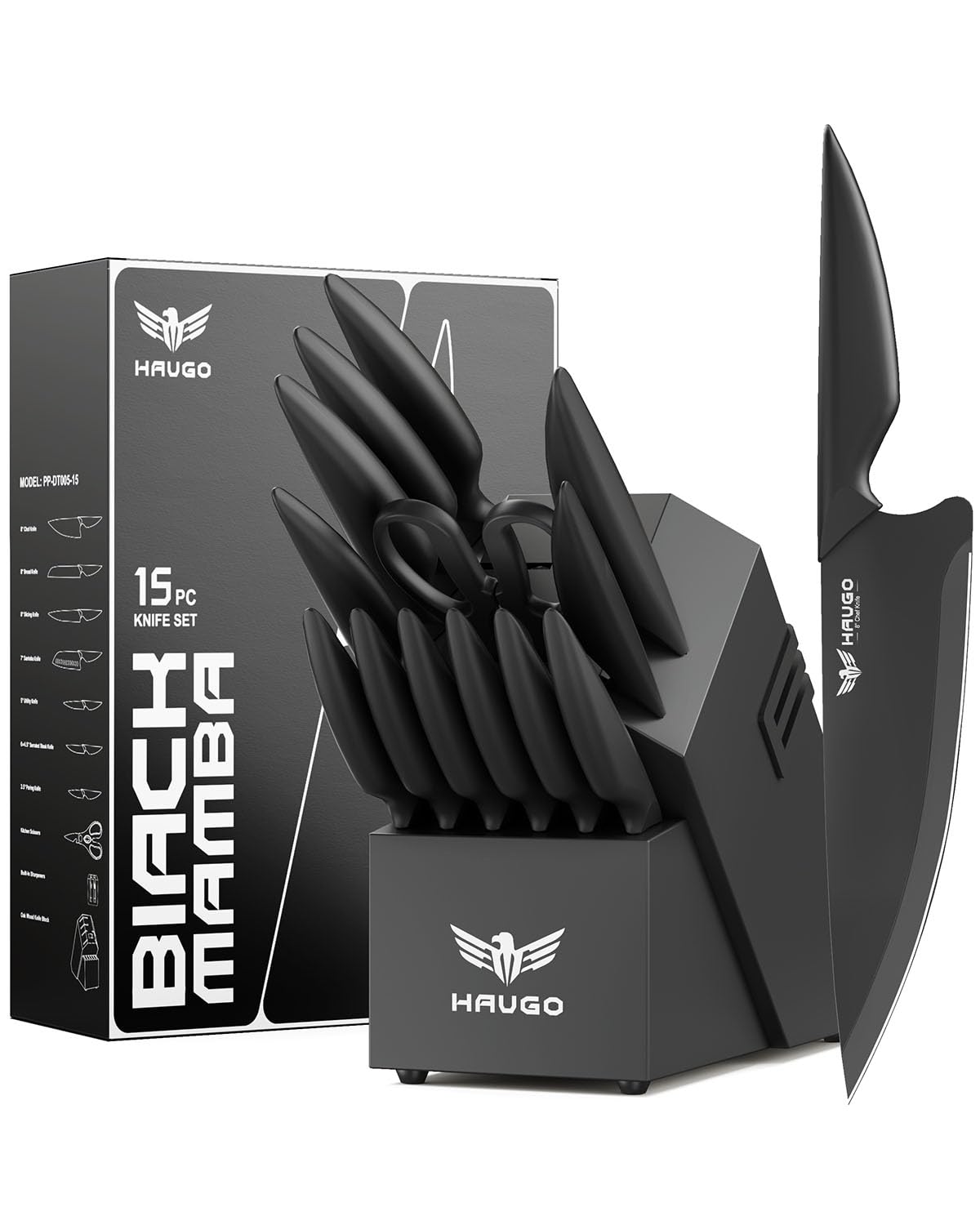 Haugo 15-piece knife set in block for organized kitchen prep