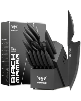 Haugo 15-piece knife set in block for organized kitchen prep