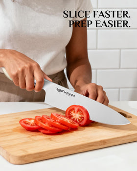 Haugo dishwasher-safe knives simplify cleanup after cooking.
