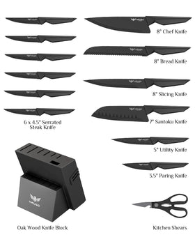 Haugo knife set block arranged on counter highlights organized storage and balance.