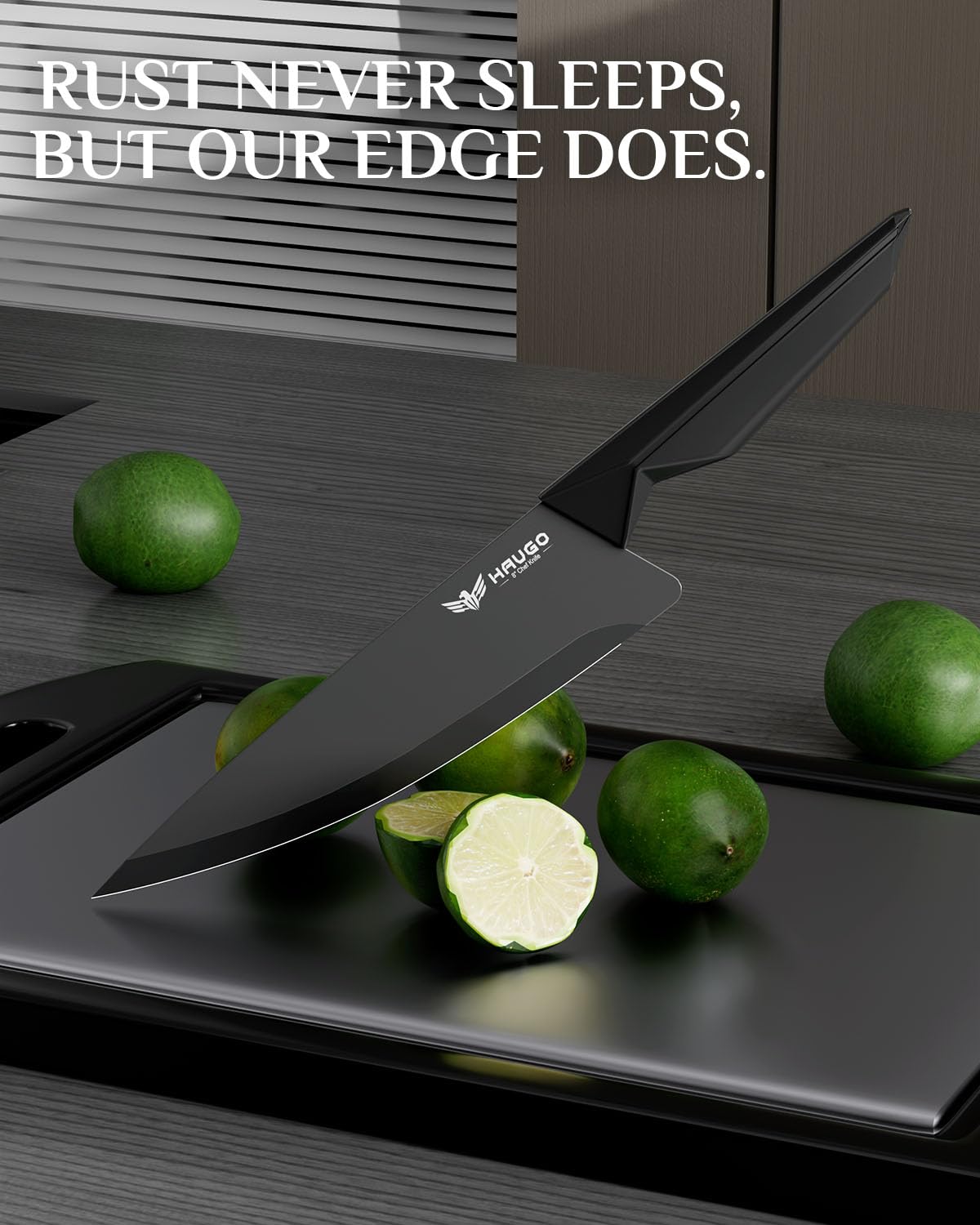 Built-in ceramic sharpener detail in Haugo block restores edge quickly.