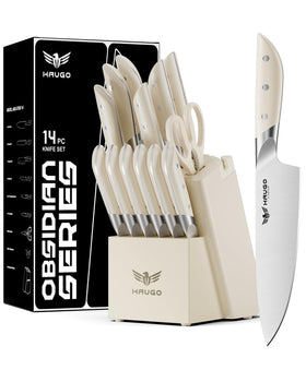 Haugo knife-set block with white blades for organized storage and easy access.