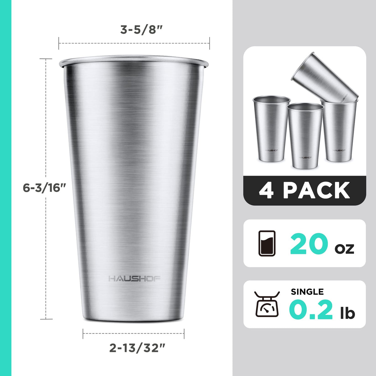 HAUSHOF pint cups made from stainless steel for durability.