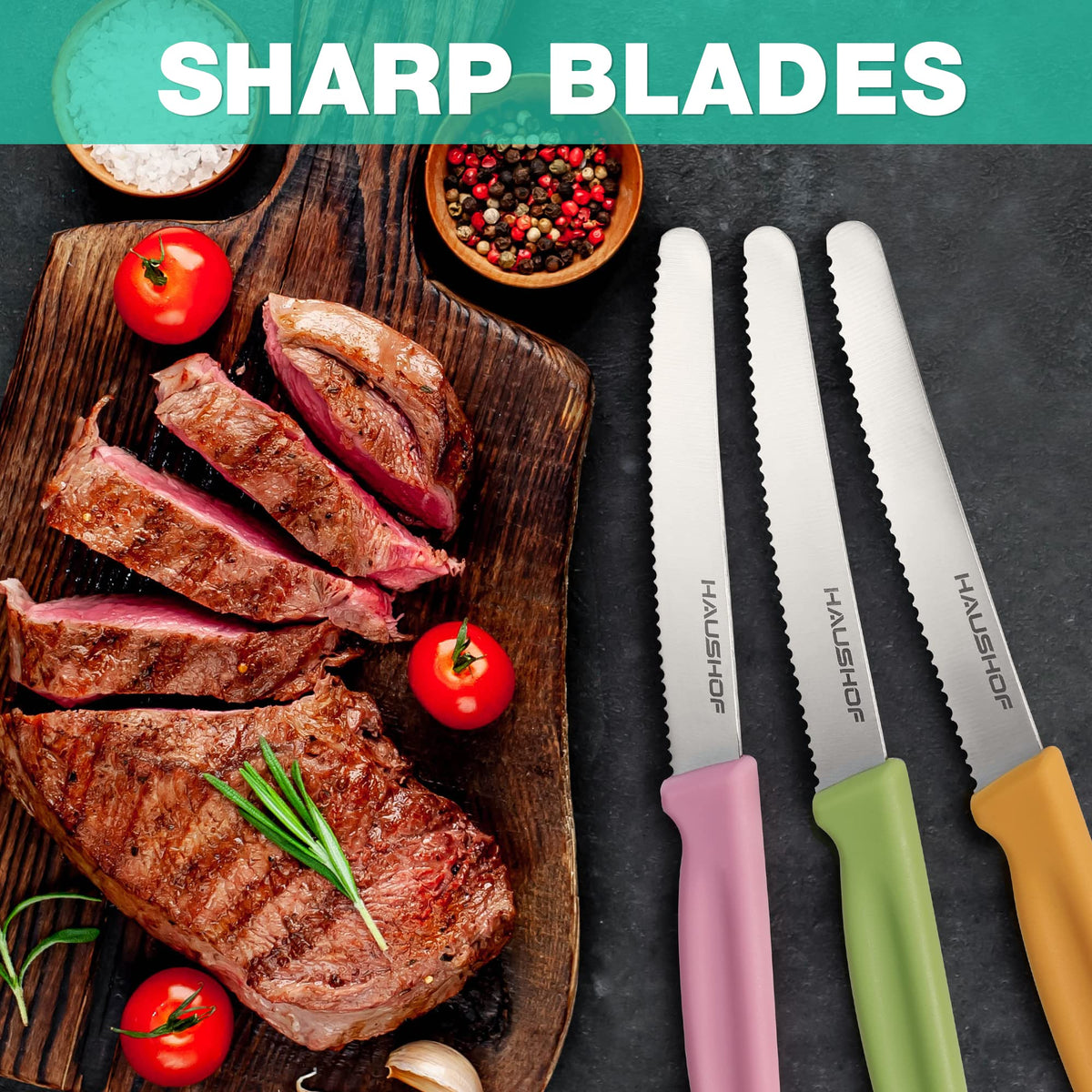 Perfect for picnics or camping with the HAUSHOF steak knives set.