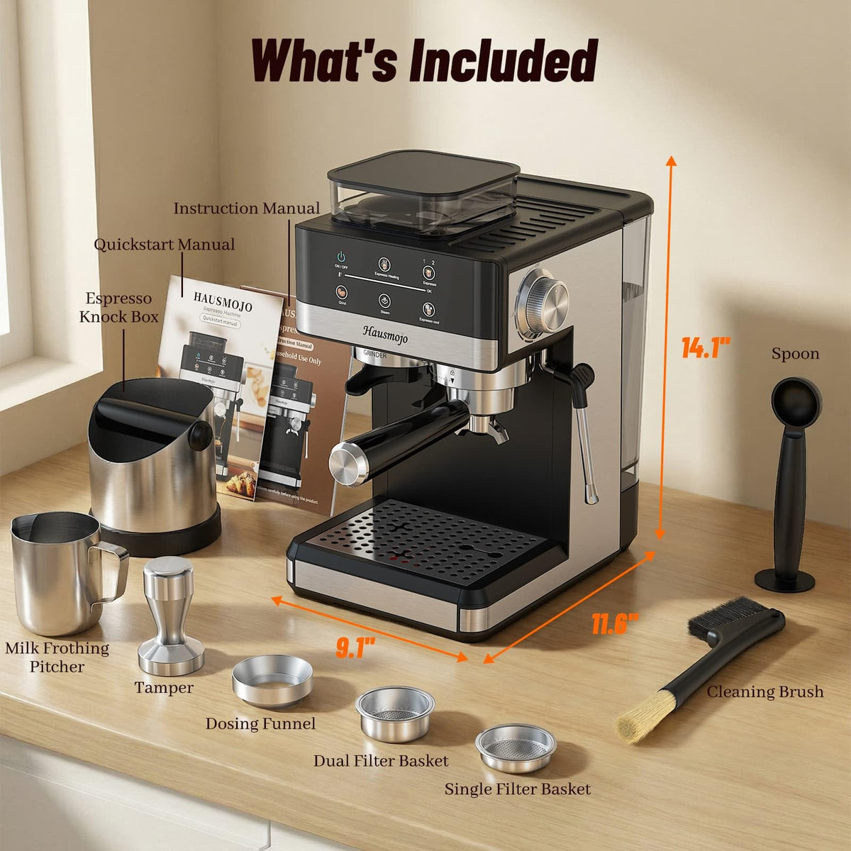 61-ounce removable water tank reduces refills during busy mornings