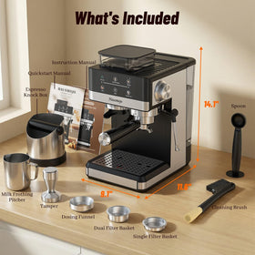 61-ounce removable water tank reduces refills during busy mornings