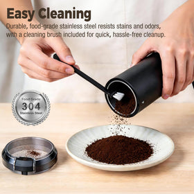 HAUSHOF Coffee Grinder cleaning brush included for quick cleanup.
