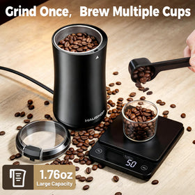 HAUSHOF Coffee Grinder compact design fits small kitchens and countertops.
