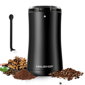 HAUSHOF Coffee Grinder front view compact on counter for easy use.