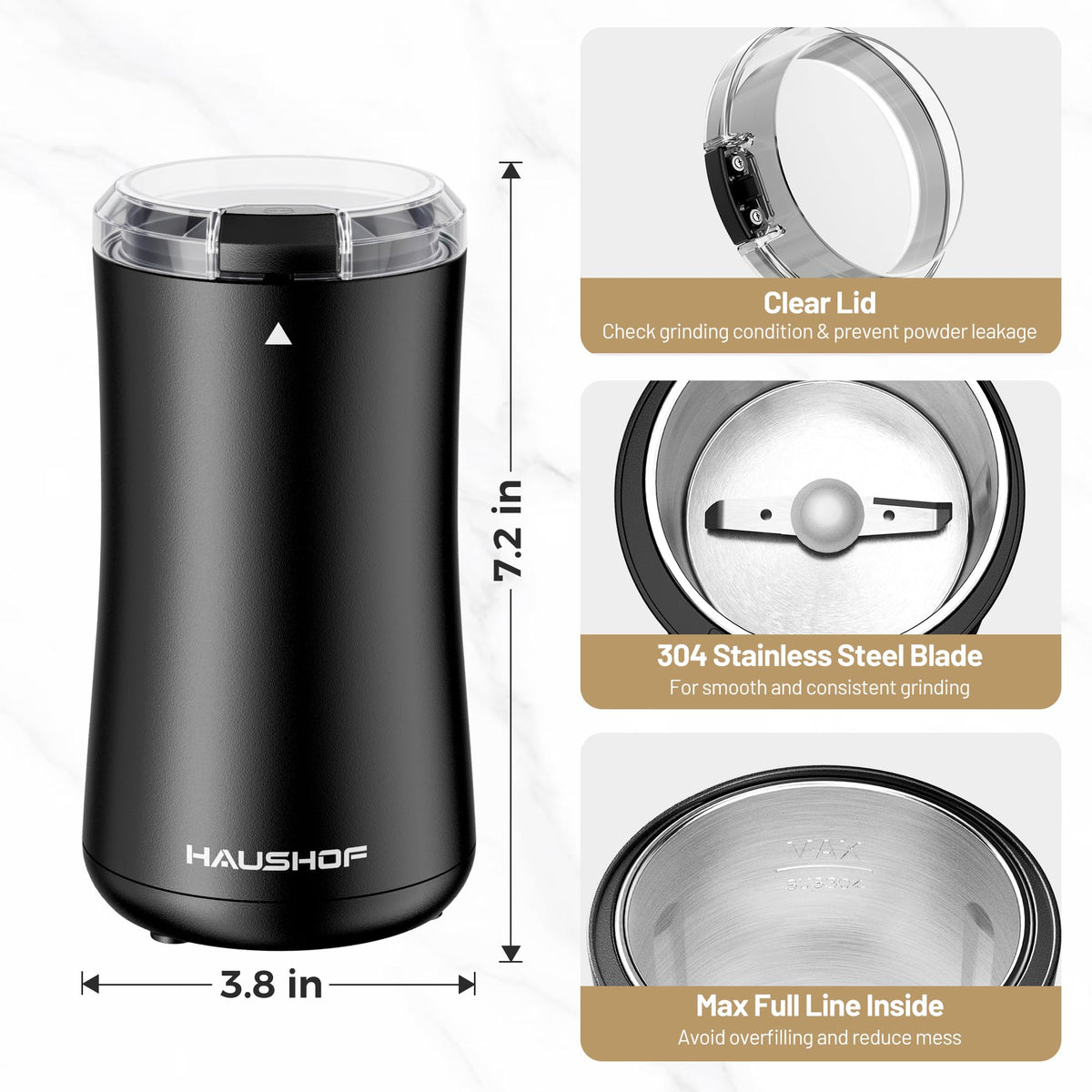 HAUSHOF Coffee Grinder lid alignment safety design prevents accidents.