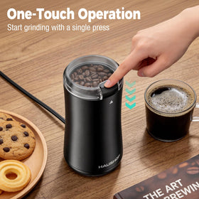 HAUSHOF Coffee Grinder stainless steel blades deliver fast, even grinding.