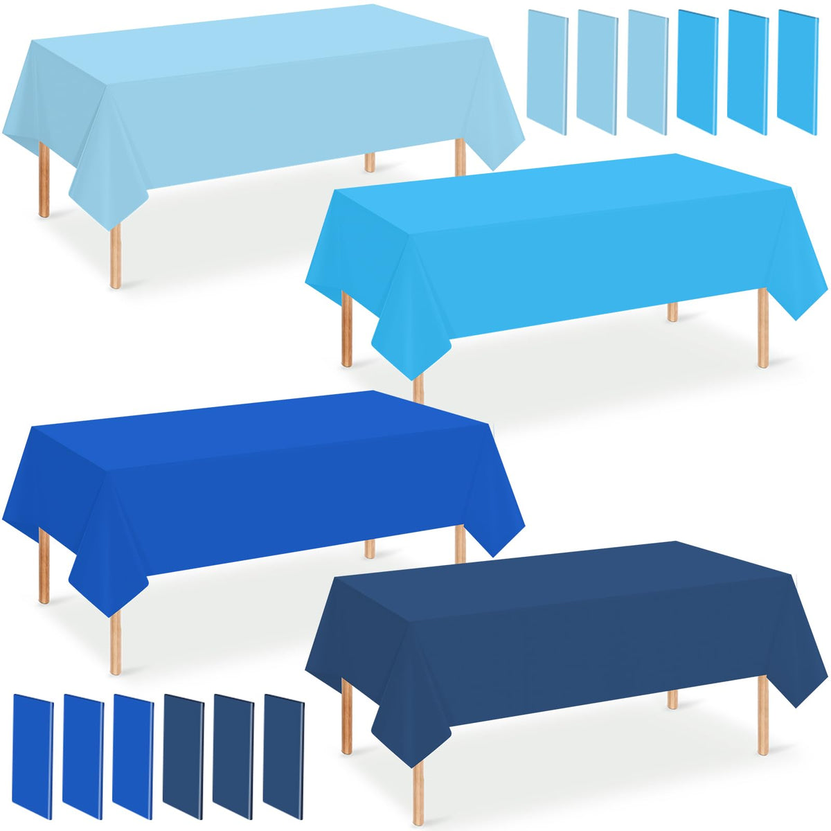 Hauwellter 12-pack blue tablecloths provide full coverage and protect tables from spills.