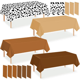Hauwellter 12-pack brown cow print tablecloth for rectangle tables, easy coverage for western parties