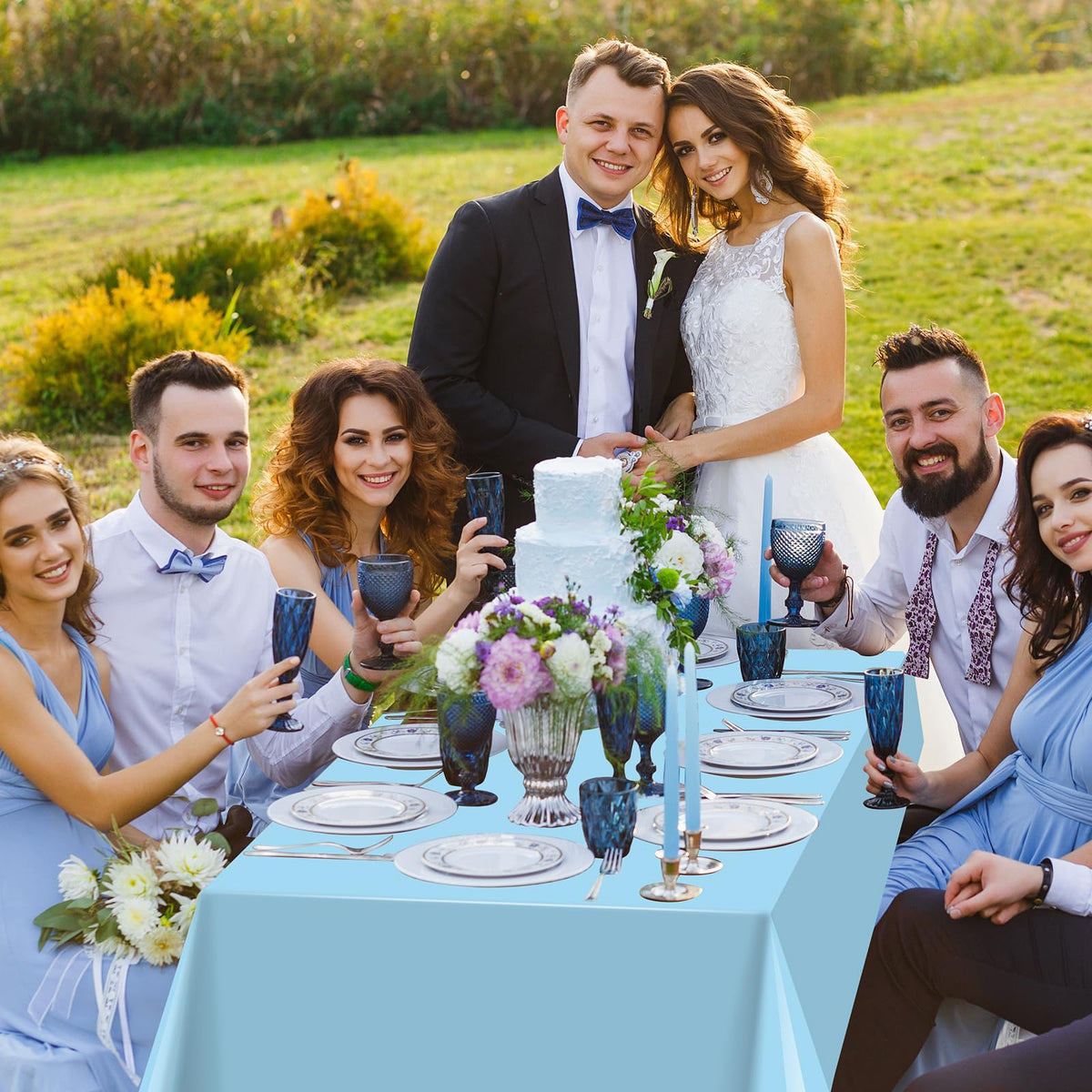 Hauwellter blue baby shower tablecloth suitable for elegant gatherings.