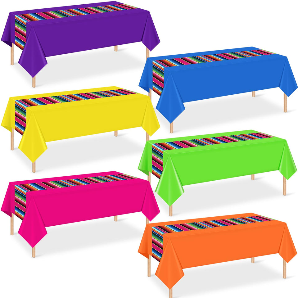Hauwellter Mexican Fiesta striped tablecloths create a vibrant party backdrop.