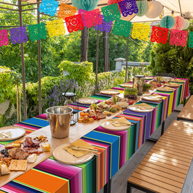 Hauwellter multi color serape striped tablecloth enhances fiesta tables