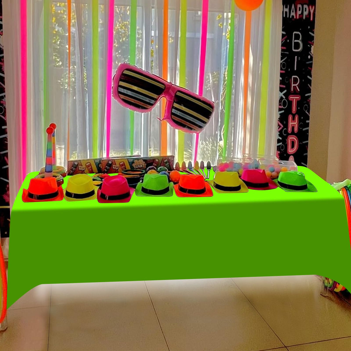 Hauwellter neon table cloth disposable for quick post-party cleanup.