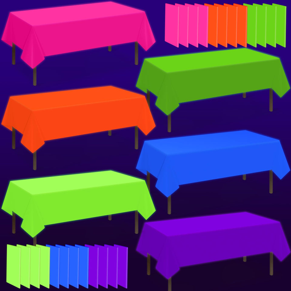 Hauwellter neon tablecloth pink 54x108 inches for glow in the dark party setup.