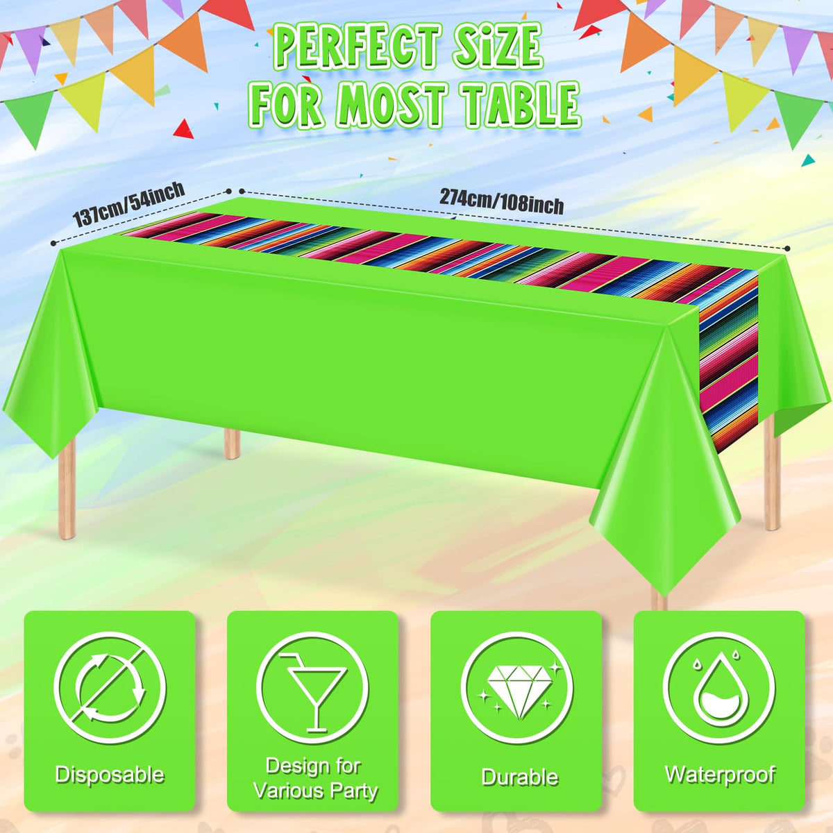Hauwellter rectangle disposable tablecloth 108 by 54 inches for quick party cleanup.